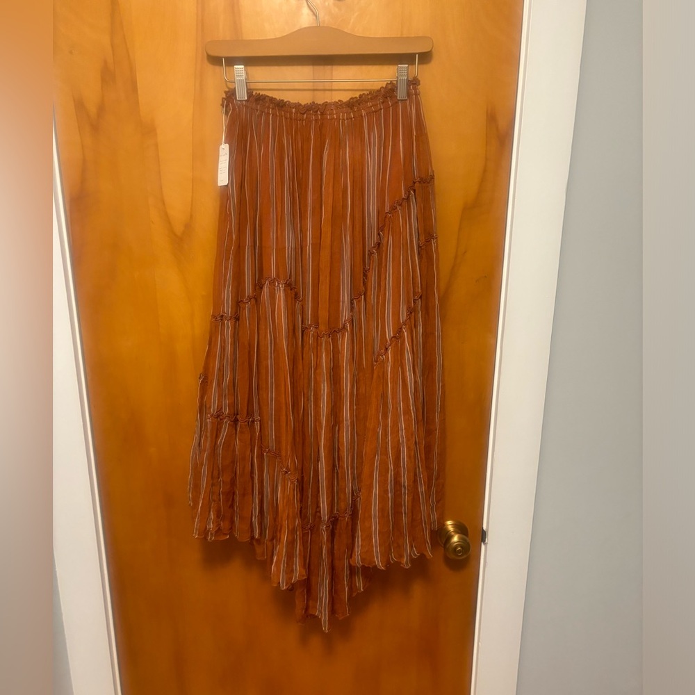 Free People One Ember Printed Flowy Midi Skirt In Terracotta Stripe - Picture 5 of 15